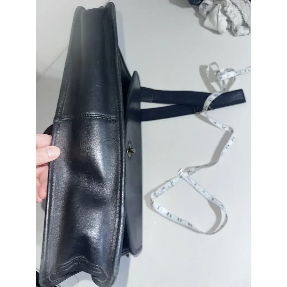 Black Leather Vtg Messenger Bag Turn Lock Laptop Bag Briefcase